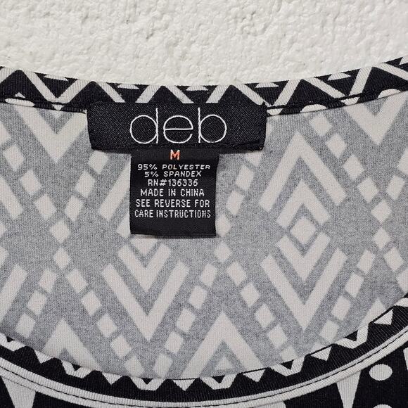 Deb 3/4 Sleeve Drop Waist Geometric Print Fit & Flare Dress Stretch Womens Sz M - Picture 4 of 8